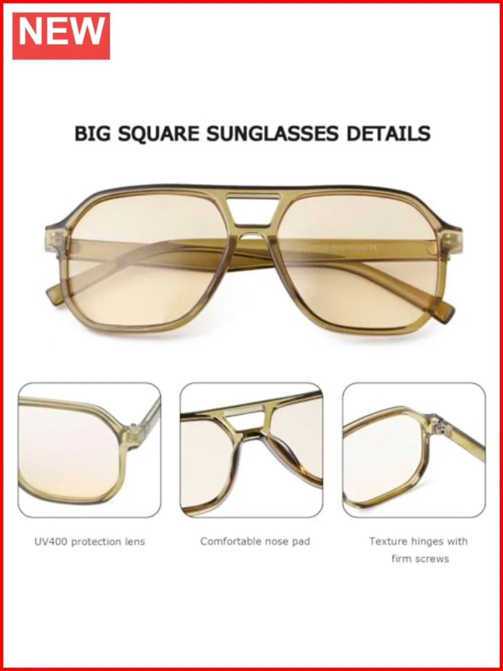 Retro Oversized Aviator Sunglasses with UV400 Protection, Polycarbonate Frame